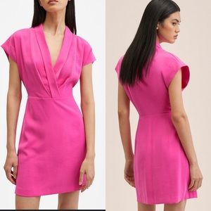 Mango MNG Hot Pink Palma Wrap Neckline Sheath Dress Sz L